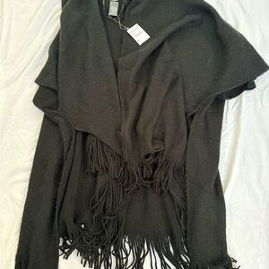 Black Fringe Shawl NWT Nordstrom one size arm holes